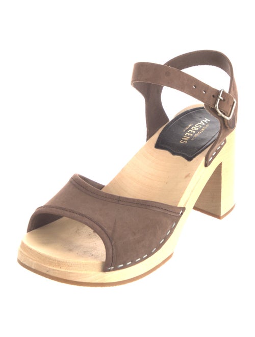 Swedish Hasbeens Leather Colorblock Pattern Slingback Sandals