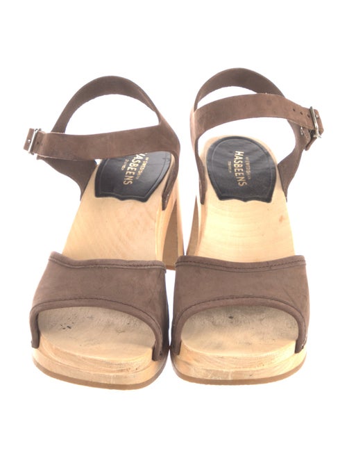 Swedish Hasbeens Leather Colorblock Pattern Slingback Sandals