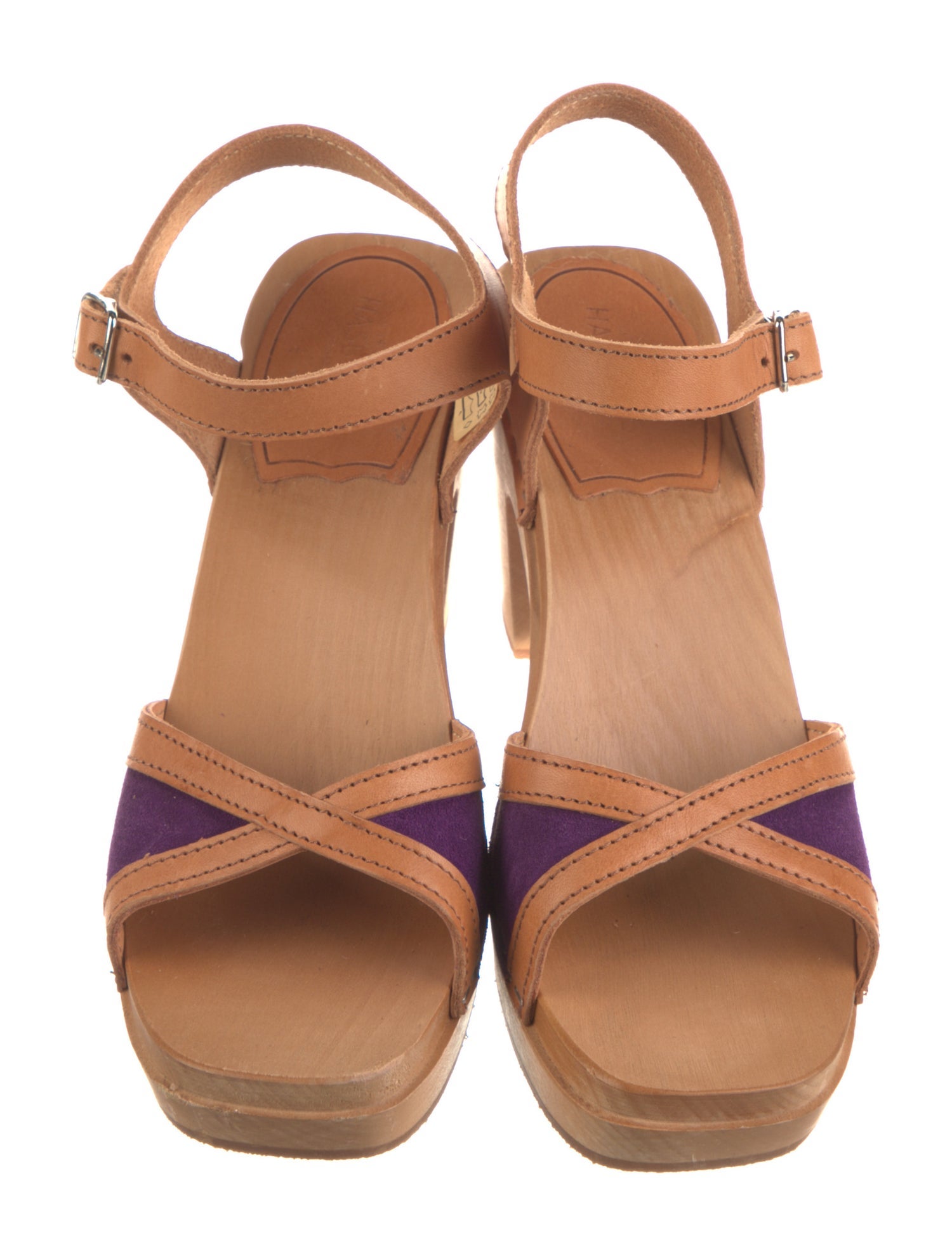 Swedish Hasbeens Leather Leather Trim Embellishment Slingback Sandals