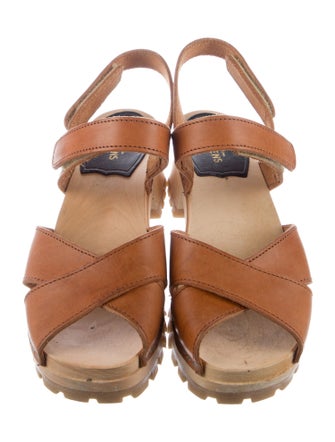 Swedish Hasbeens Leather Leather Trim Embellishment Slingback Sandals