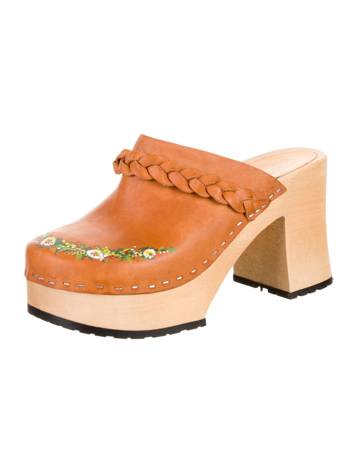 Swedish Hasbeens Leather Braided Accents Mules