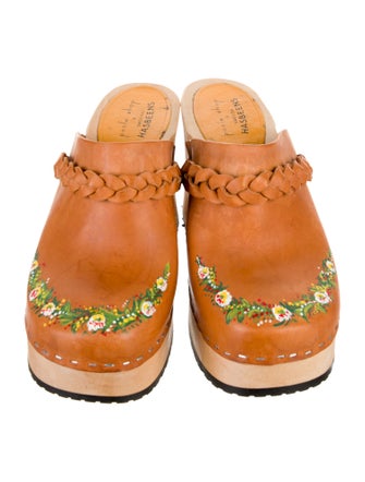 Swedish Hasbeens Leather Braided Accents Mules