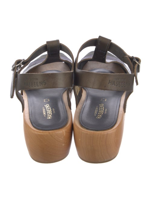 Swedish Hasbeens Leather Colorblock Pattern T-Strap Pumps