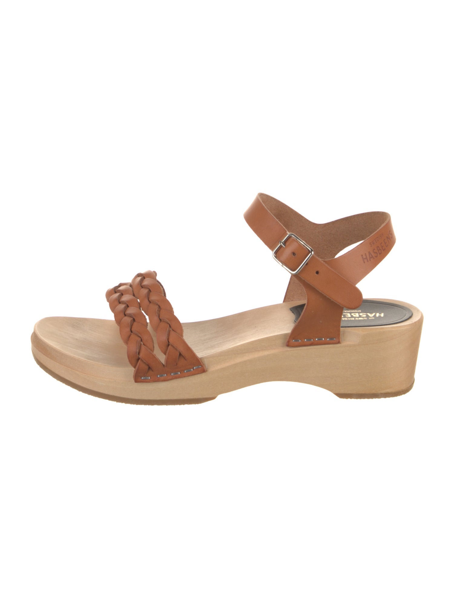 Swedish Hasbeens Leather Braided Accents Sandals