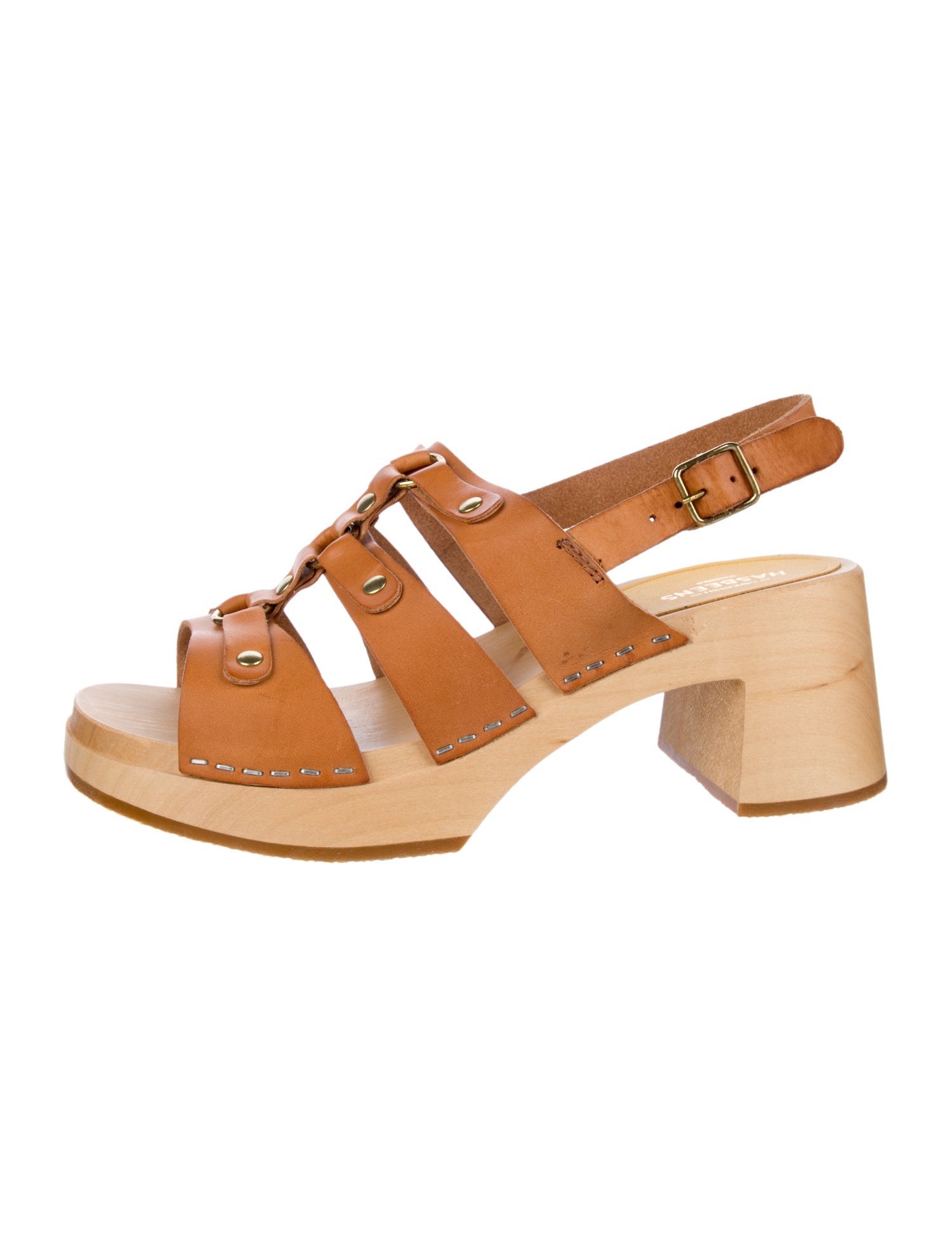 Swedish Hasbeens Leather Cutout Accent Slingback Sandals