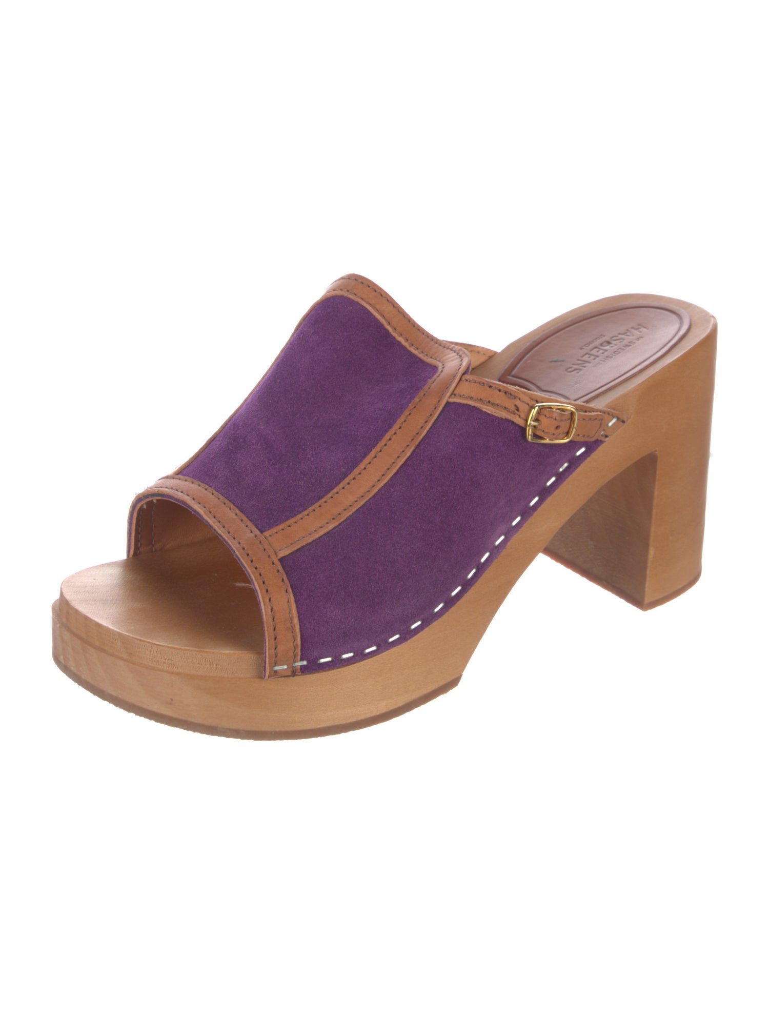 Swedish Hasbeens Suede Colorblock Pattern Slides