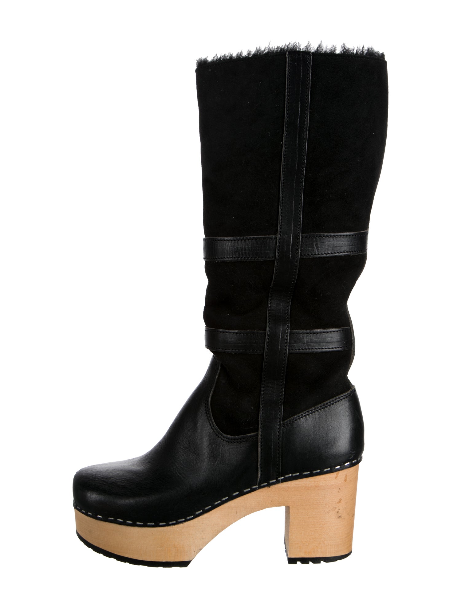 Swedish Hasbeens Leather Fur Trim Boots