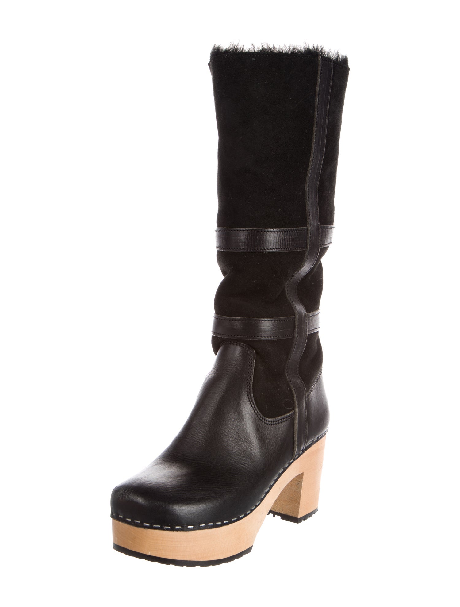 Swedish Hasbeens Leather Fur Trim Boots