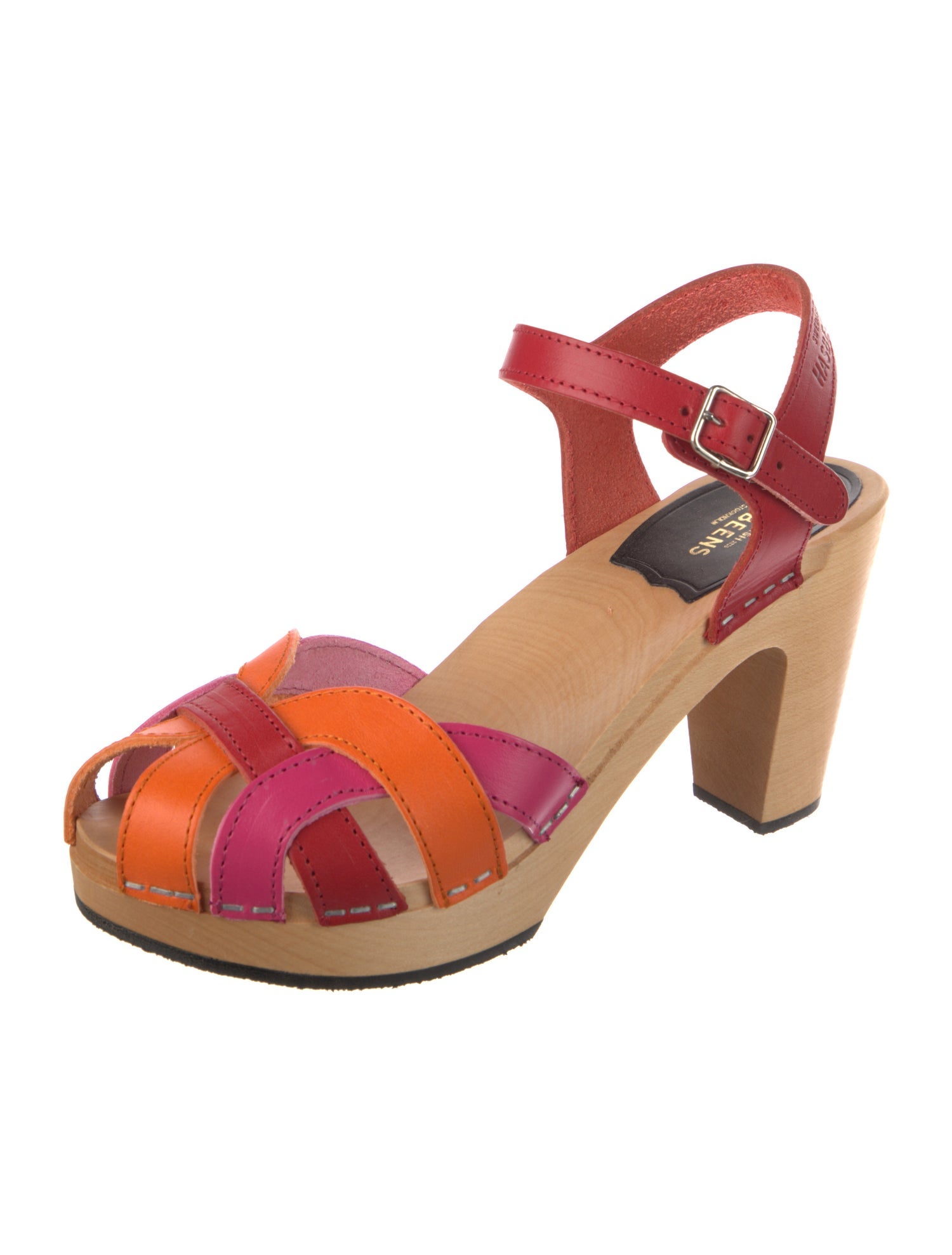 Swedish Hasbeens Leather Colorblock Pattern Sandals