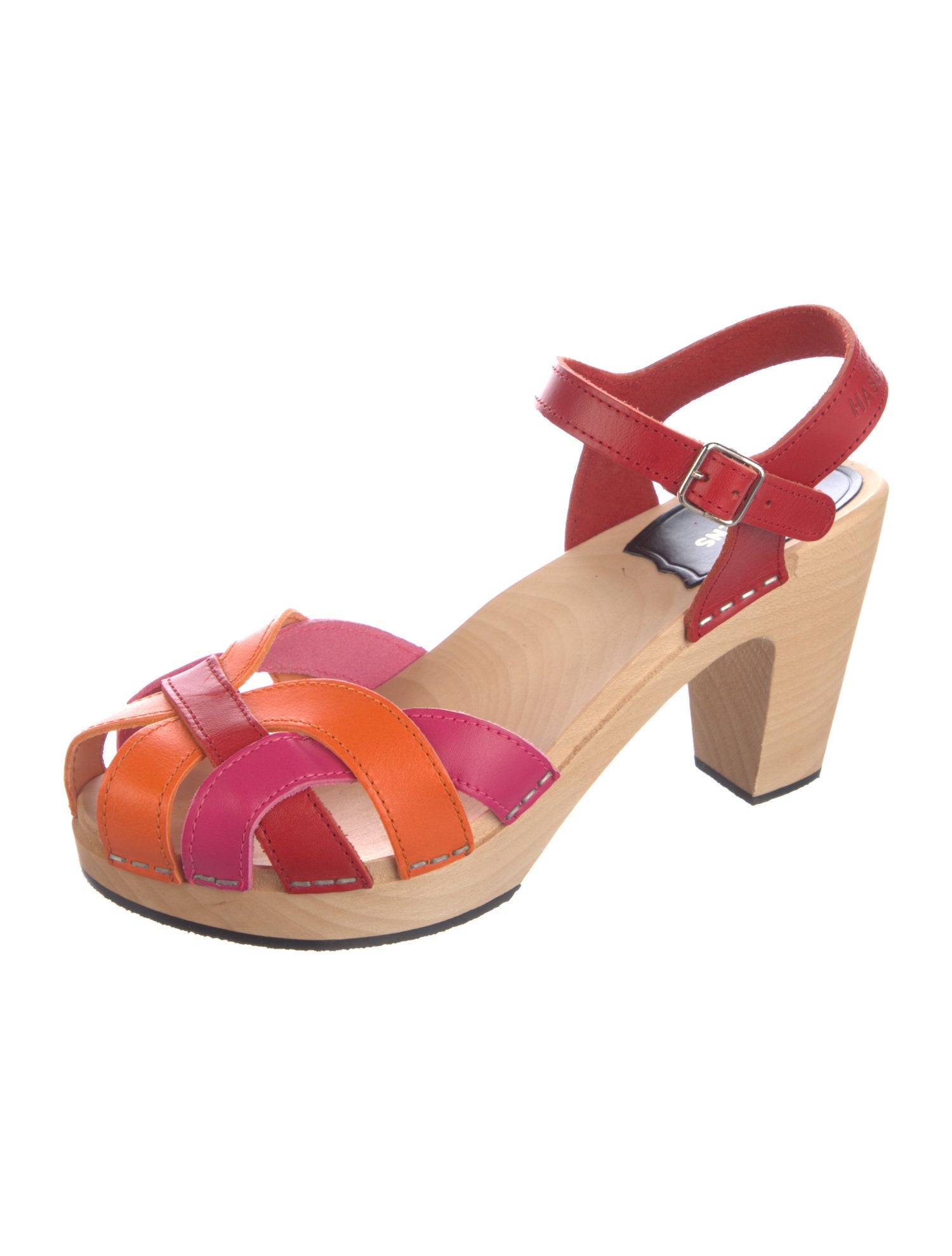 Swedish Hasbeens Leather Colorblock Pattern Slingback Pumps