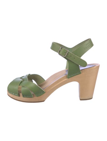 Pre-owned Swedish Hasbeens Leather Slingback Pumps In Green