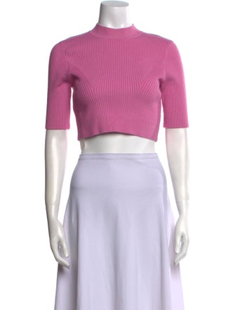 Hervé by Hervé Léger Mock Neck Short Sleeve Crop Top