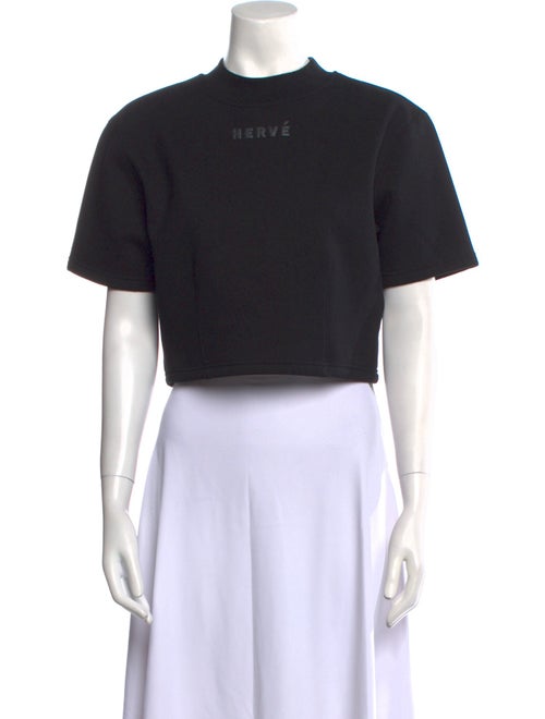 Hervé by Hervé Léger Mock Neck Short Sleeve Crop Top
