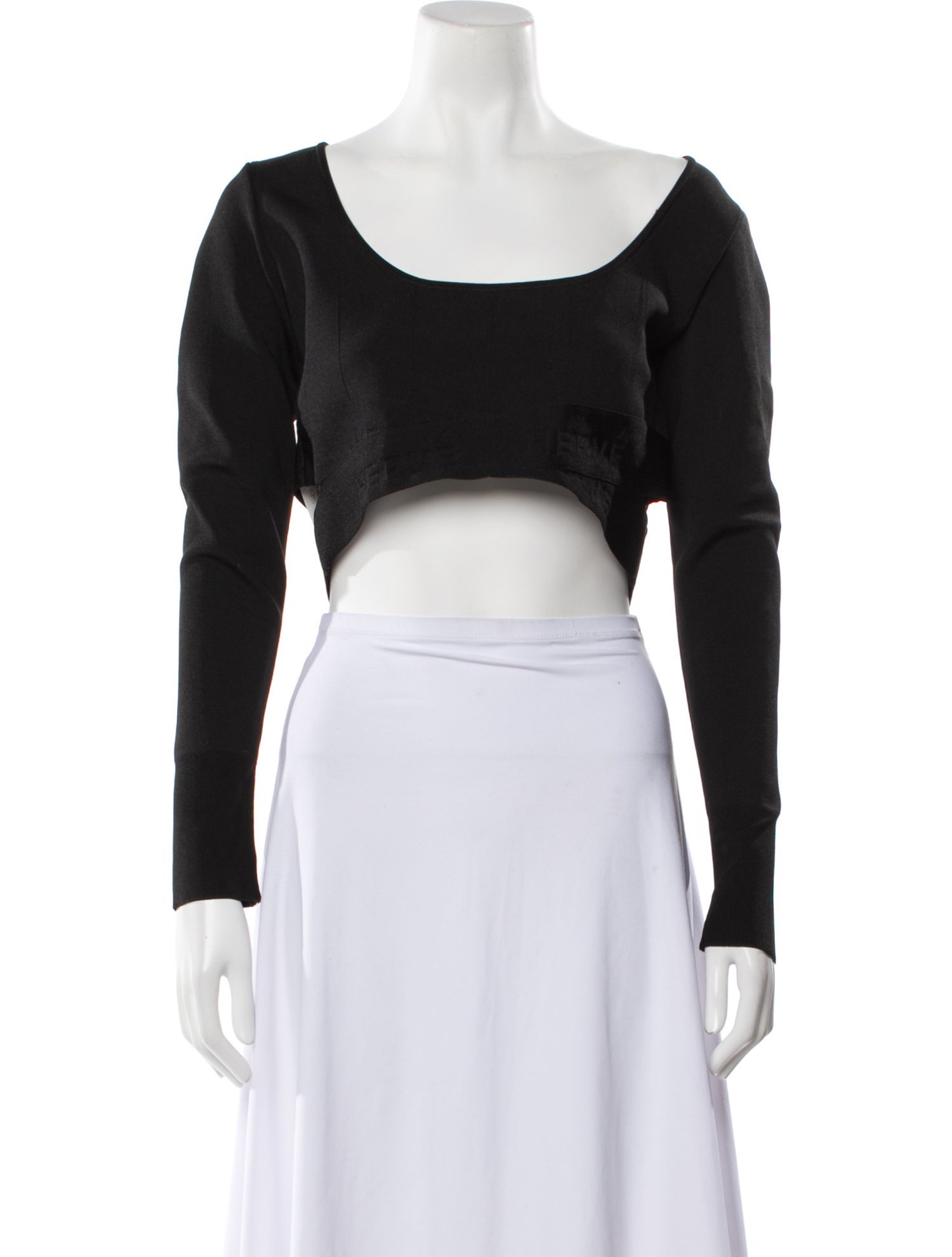 Hervé by Hervé Léger Scoop Neck Long Sleeve Crop Top