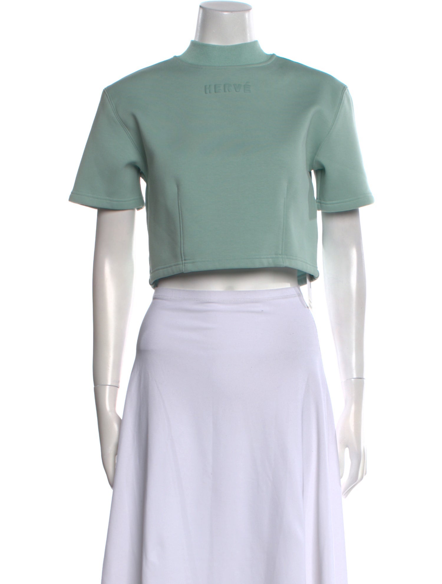 Hervé by Hervé Léger Mock Neck Short Sleeve Crop Top