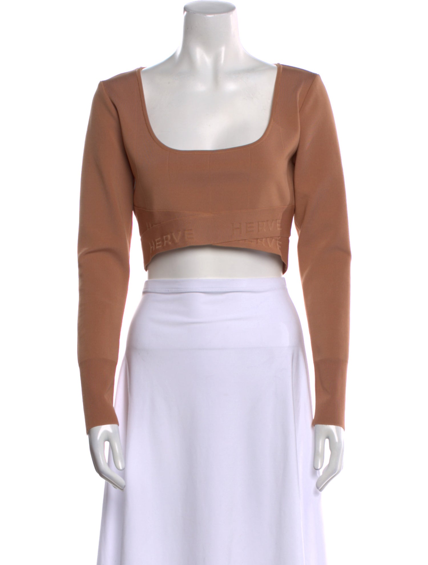 Hervé by Hervé Léger Square Neckline Long Sleeve Crop Top