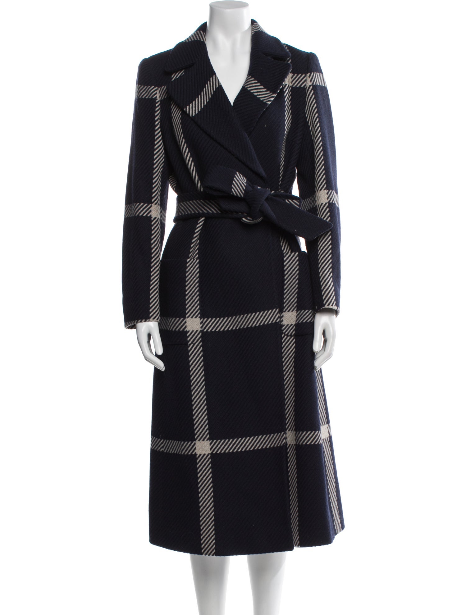 Hobbs London Wool Plaid Print Trench Coat