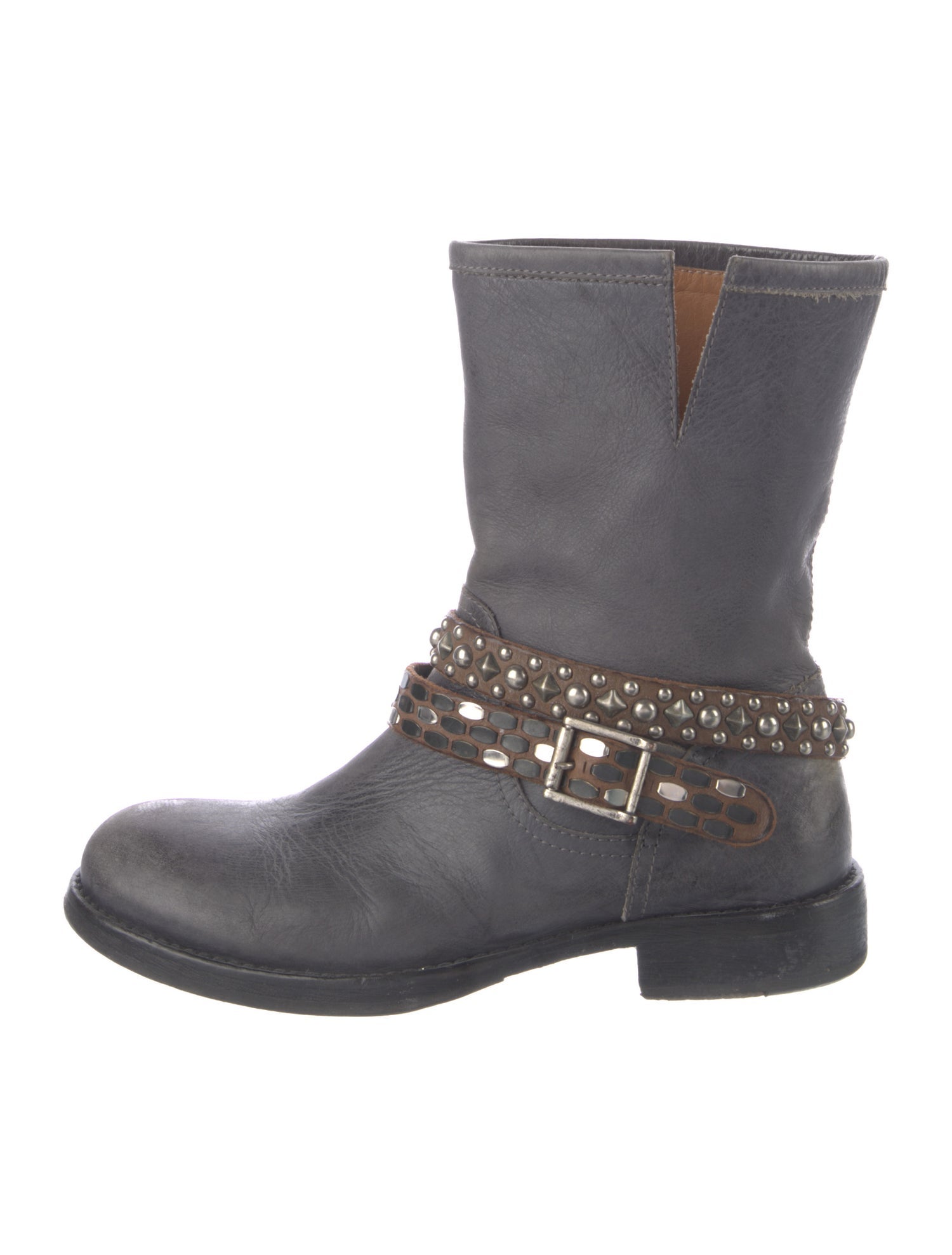 Hollywood Trading Company Leather Colorblock Pattern Moto Boots
