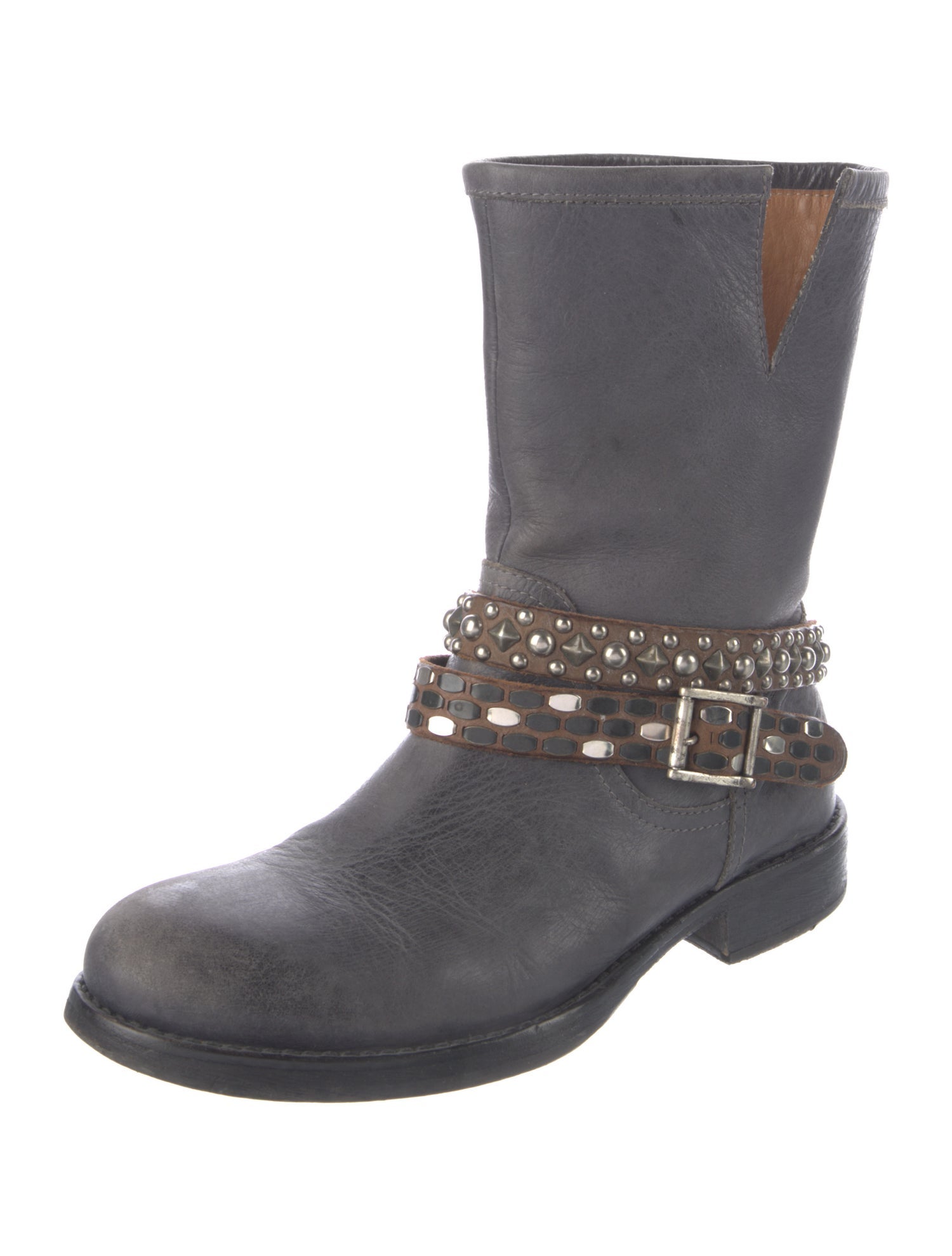 Hollywood Trading Company Leather Colorblock Pattern Moto Boots