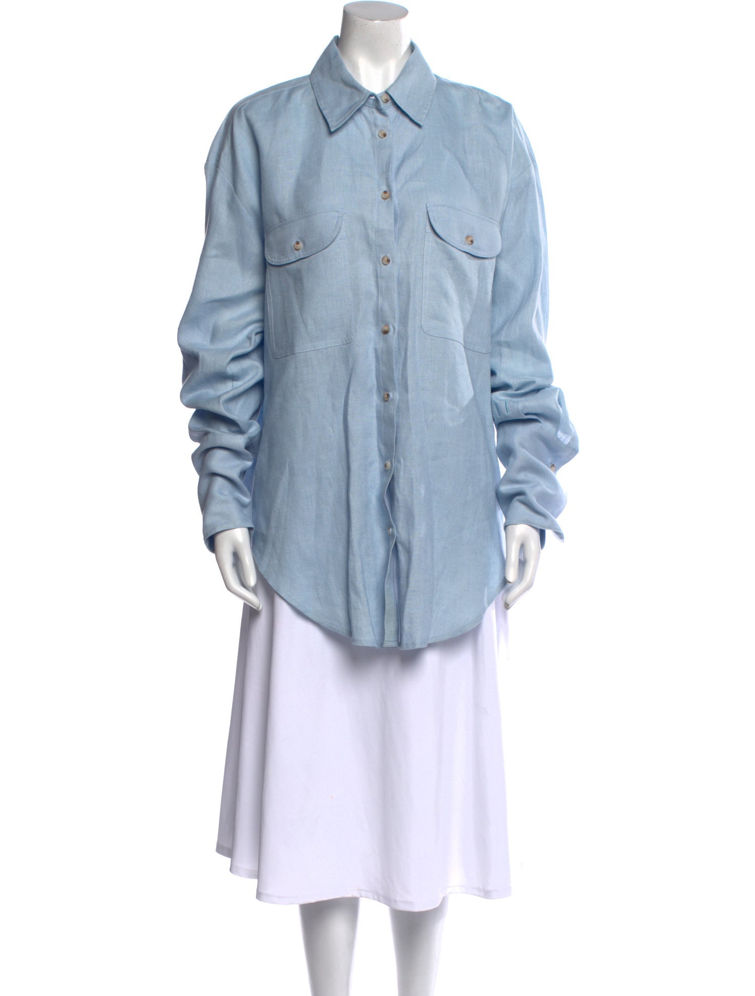 Helsa Linen Long Sleeve Button-Up Top