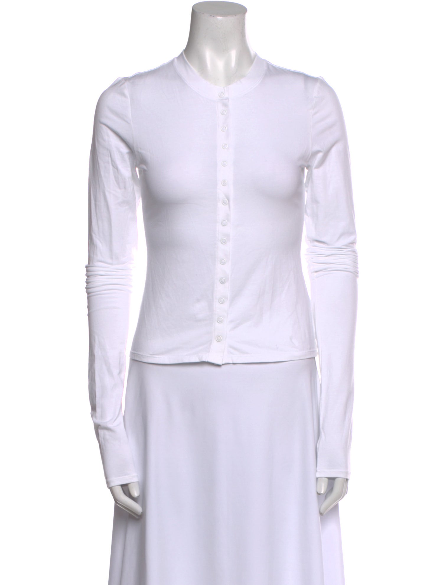 Helsa Crew Neck Long Sleeve Button-Up Top