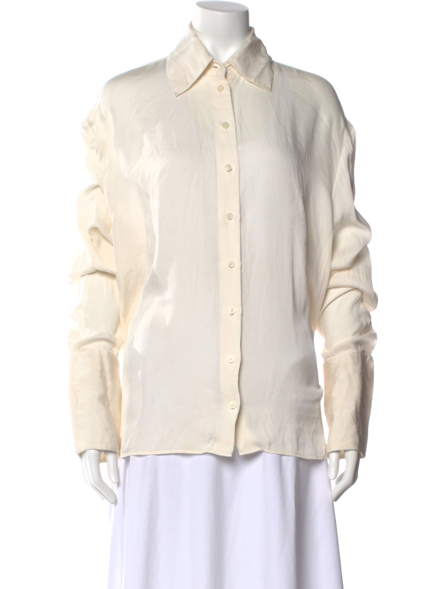 Helsa Silk Long Sleeve Button-Up Top