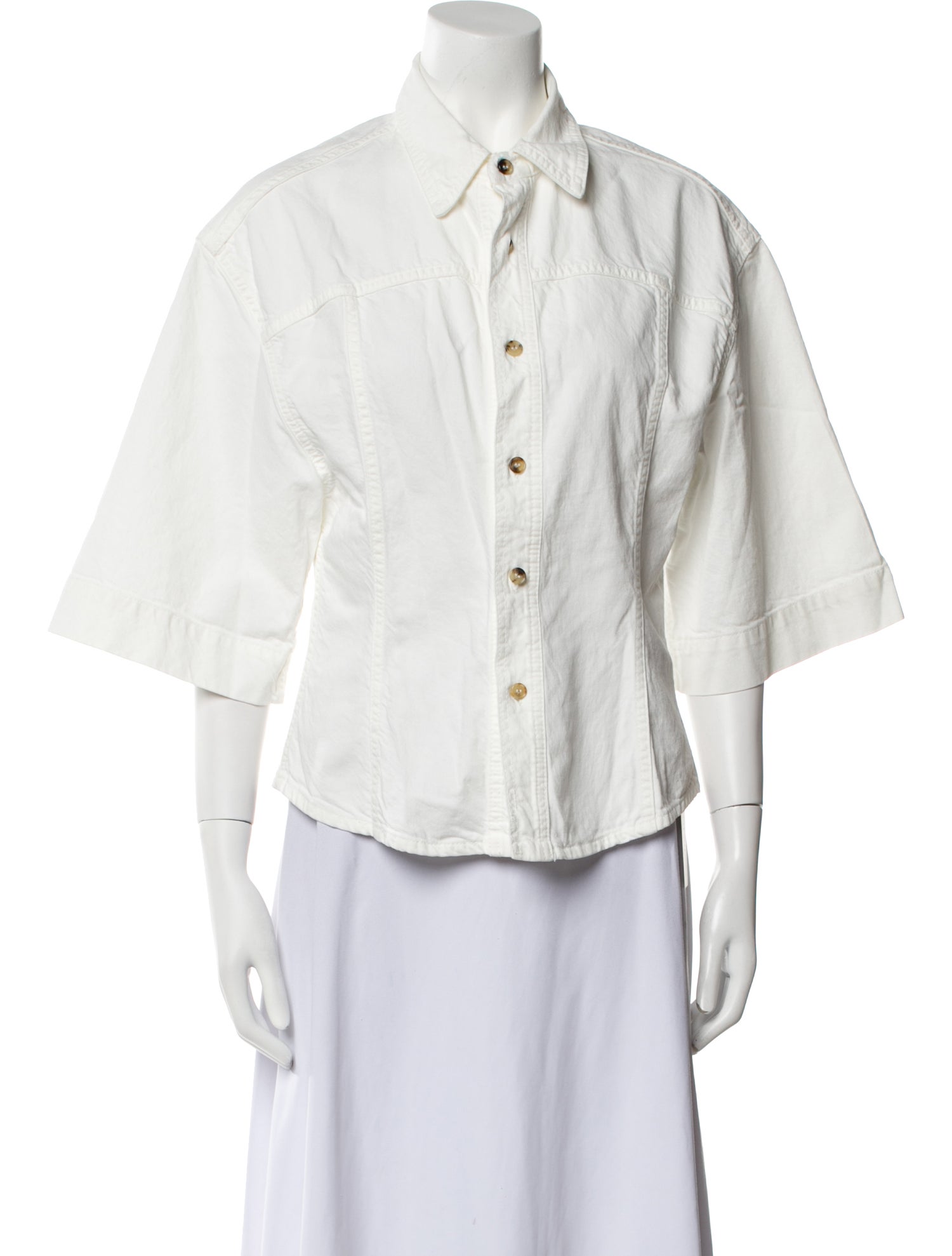 Haikure Three-Quarter Sleeve Button-Up Top