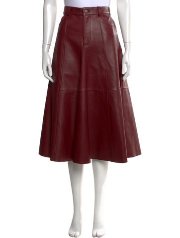 Pre-owned Haikure Leather Midi Length Skirt W/ Tags In Red