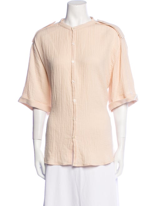 Heidi Merrick Mock Neck Short Sleeve Button-Up Top