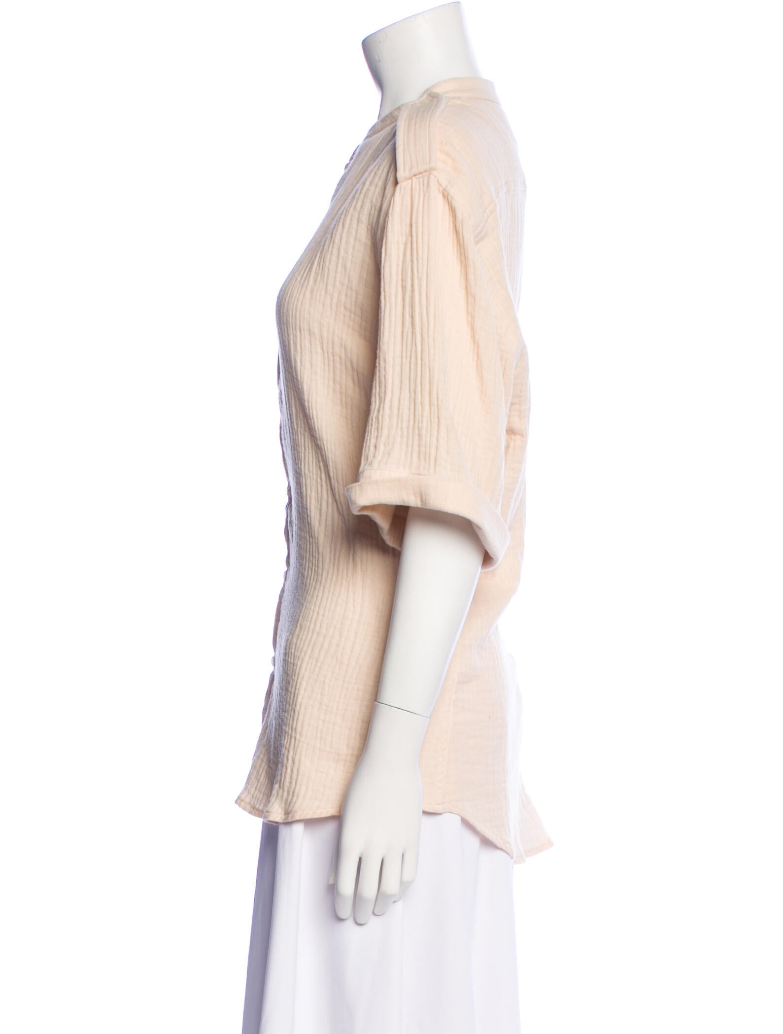 Heidi Merrick Mock Neck Short Sleeve Button-Up Top