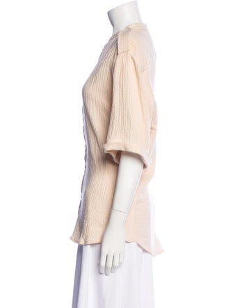 Heidi Merrick Mock Neck Short Sleeve Button-Up Top