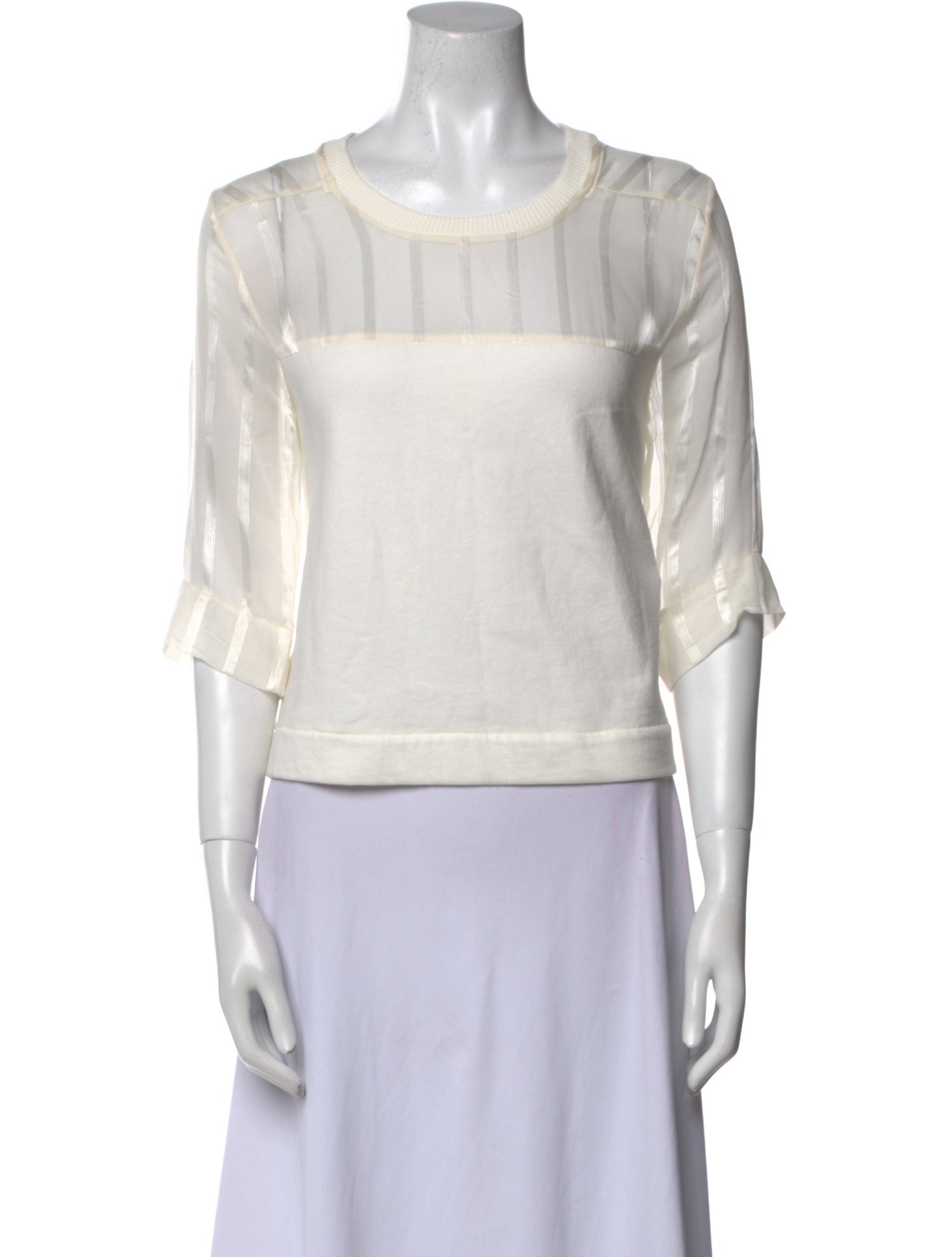 Heidi Merrick Bateau Neckline Three-Quarter Sleeve Crop Top