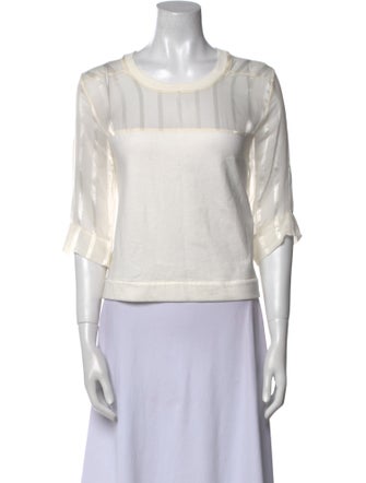 Heidi Merrick Bateau Neckline Three-Quarter Sleeve Crop Top