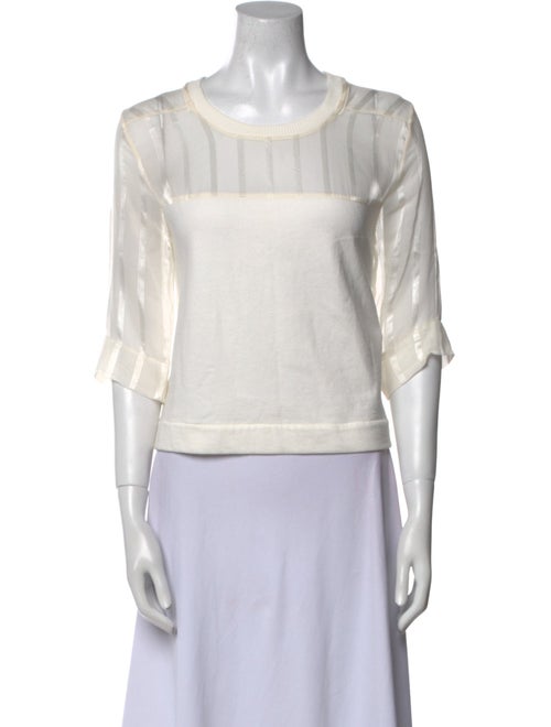 Heidi Merrick Bateau Neckline Three-Quarter Sleeve Crop Top