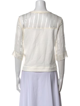 Heidi Merrick Bateau Neckline Three-Quarter Sleeve Crop Top