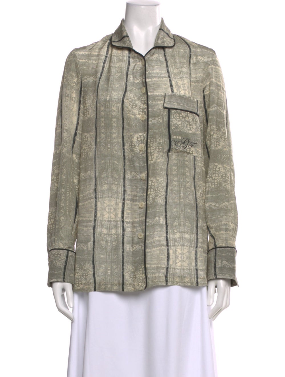Heidi Merrick Patterned Long Sleeve Button-Up Top - image 1