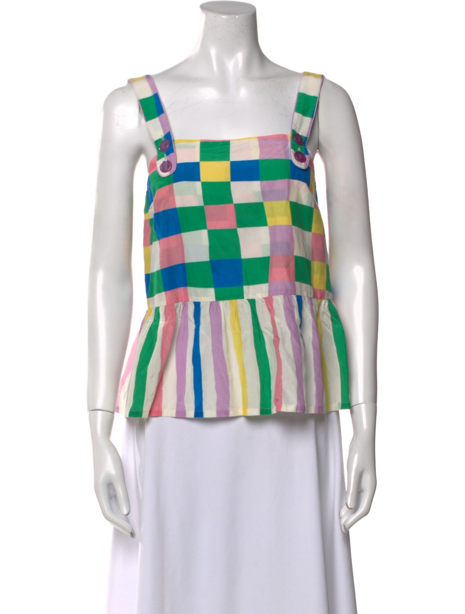 Helmstedt Plaid Print Square Neckline Top