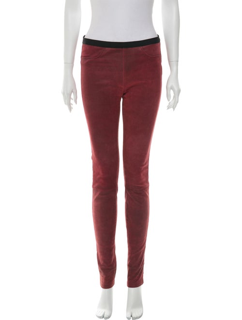 Helmut Lang Lamb Leather Skinny Leg Pants Red