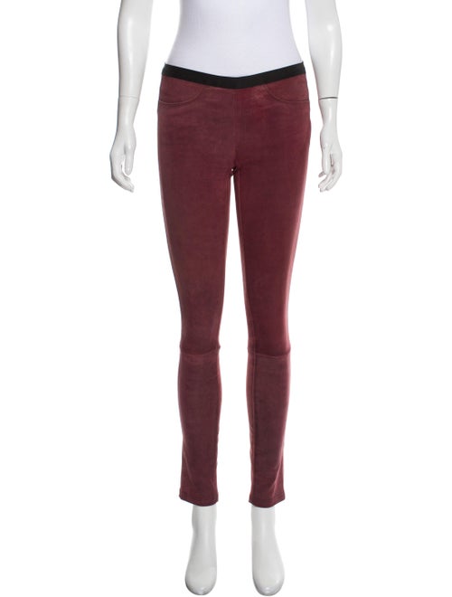 Helmut Lang Lamb Leather Skinny Leg Pants Red