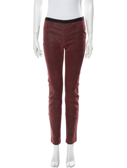 Helmut Lang Lamb Leather Skinny Leg Pants Red
