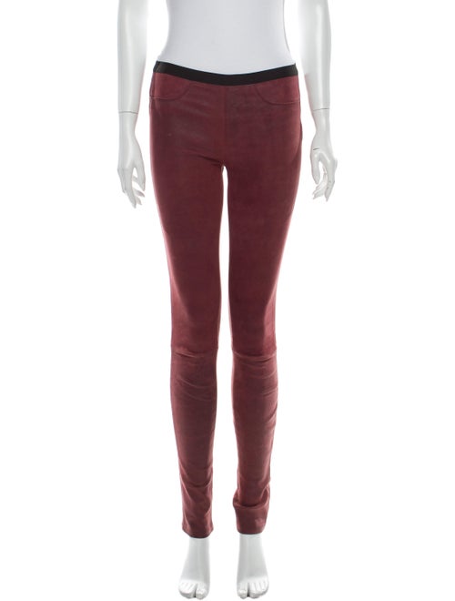 Helmut Lang Lamb Leather Skinny Leg Pants Red