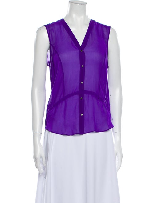 Helmut Lang Silk V-Neck Button-Up Top Purple
