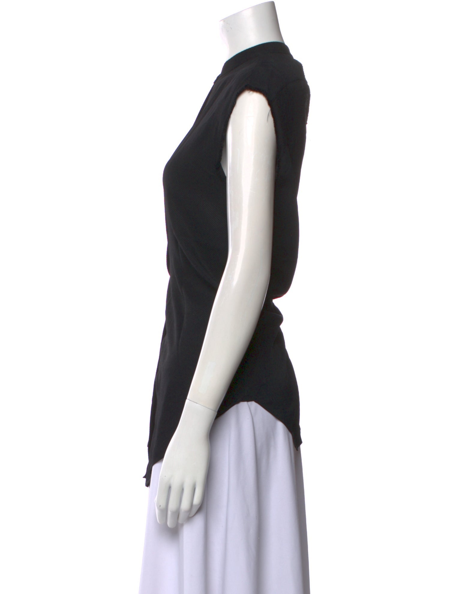 Helmut Lang Mock Neck Short Sleeve Button-Up Top