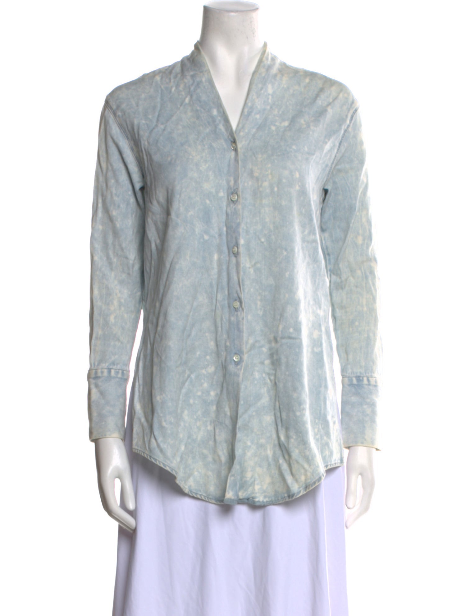 Helmut Lang Printed V-Neck Button-Up Top