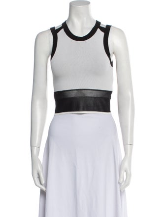 Helmut Lang Colorblock Pattern Crew Neck Crop Top