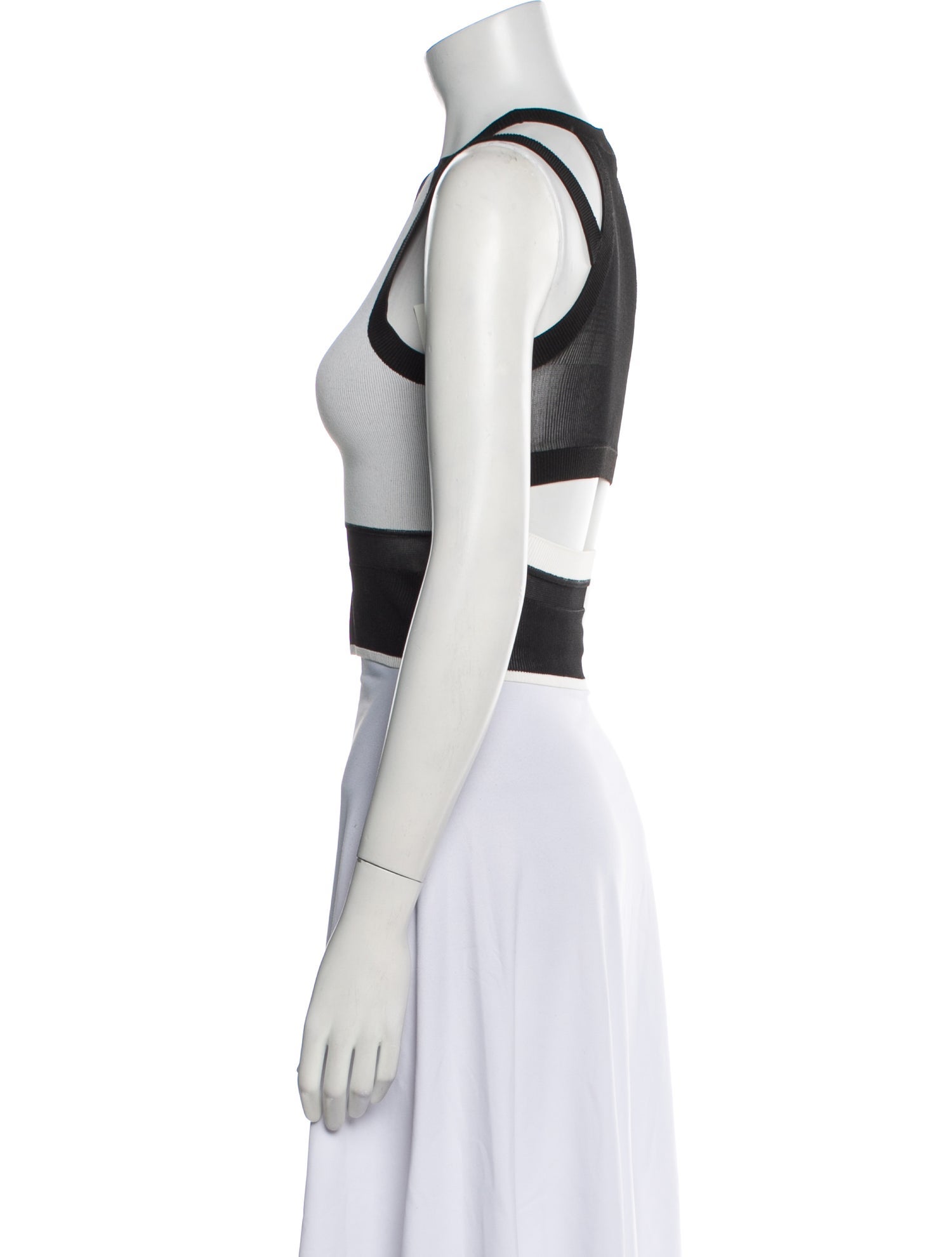 Helmut Lang Colorblock Pattern Crew Neck Crop Top