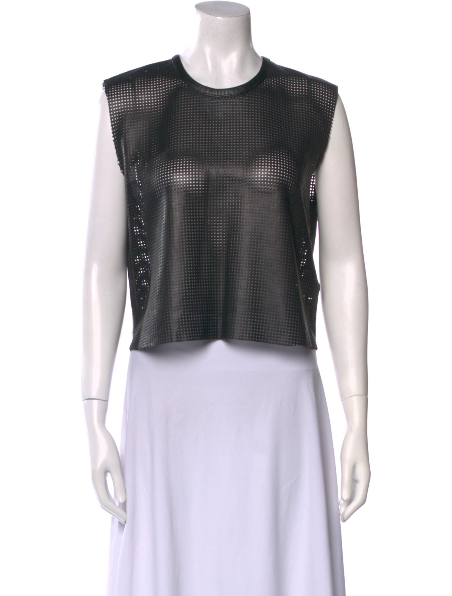 Helmut Lang Lamb Leather Crew Neck Crop Top