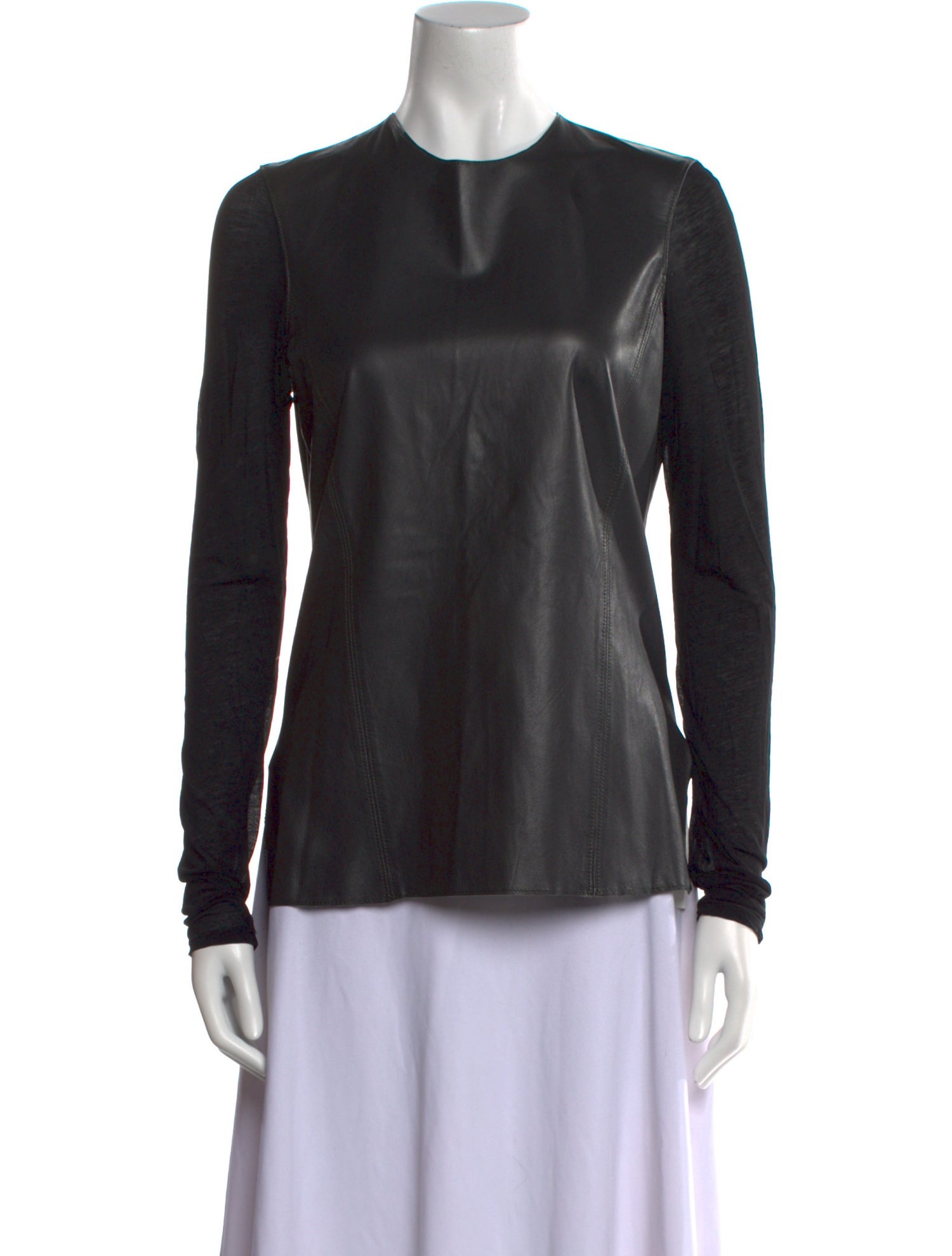 Helmut Lang Lamb Leather Crew Neck Button-Up Top