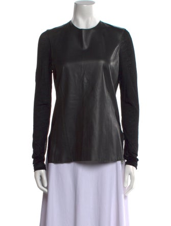 Helmut Lang Lamb Leather Crew Neck Button-Up Top