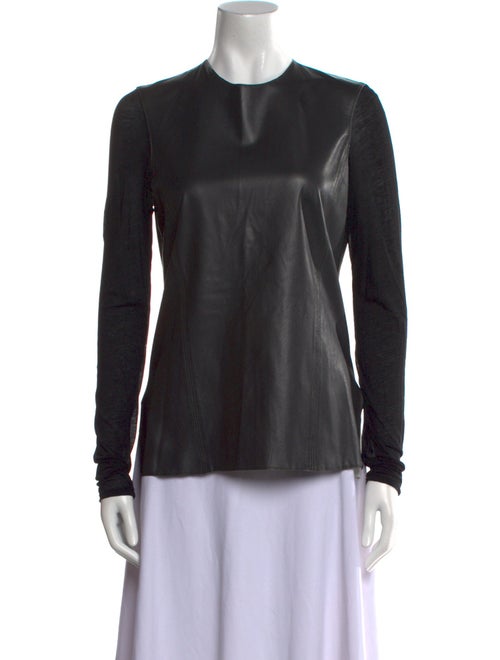 Helmut Lang Lamb Leather Crew Neck Button-Up Top